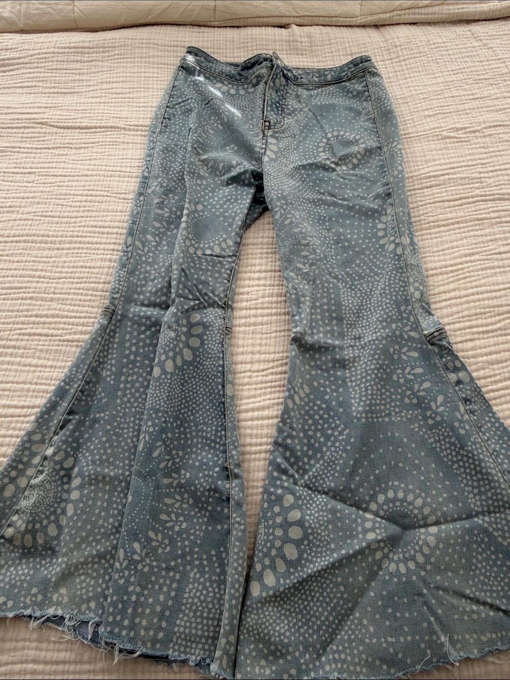 We The Free Blue Patterned Flare Jeans
